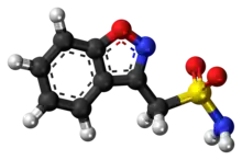 Ball-and-stick model of the zonisamide molecule