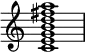 
{
\override Score.TimeSignature #'stencil = ##f
\relative c' {
   \clef treble
   \time 4/4
   \key c \major
   <c e g b d fis a>1
} }
