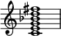  {
\override Score.TimeSignature #'stencil = ##f
\relative c' { 
  \clef treble \time 4/4
  <c e g bes d fis>1
} }
