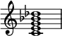  {
\override Score.TimeSignature #'stencil = ##f
\relative c' { 
  \clef treble \time 4/4
  <c e g bes des>1
} }
