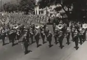 The Red Hill Band performing in a parade in the 1940s.