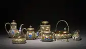 Russian tea set; by Peter Carl Fabergé; made before 1896; silver gilt and opaque cloisonne enamel; Cleveland Museum of Art (USA)