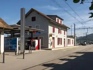 Two-story building with hip roof