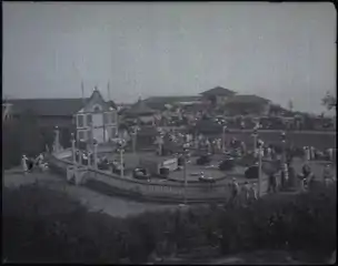 People on an amusement park ride.