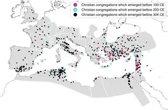 this is a map showing how and where congregations formed in the first three centuries