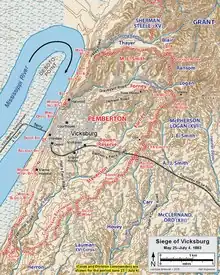 Map shows the siege of Vicksburg