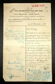 Dublin Castle Special Branch intelligence file on Colonel Maurice Moore