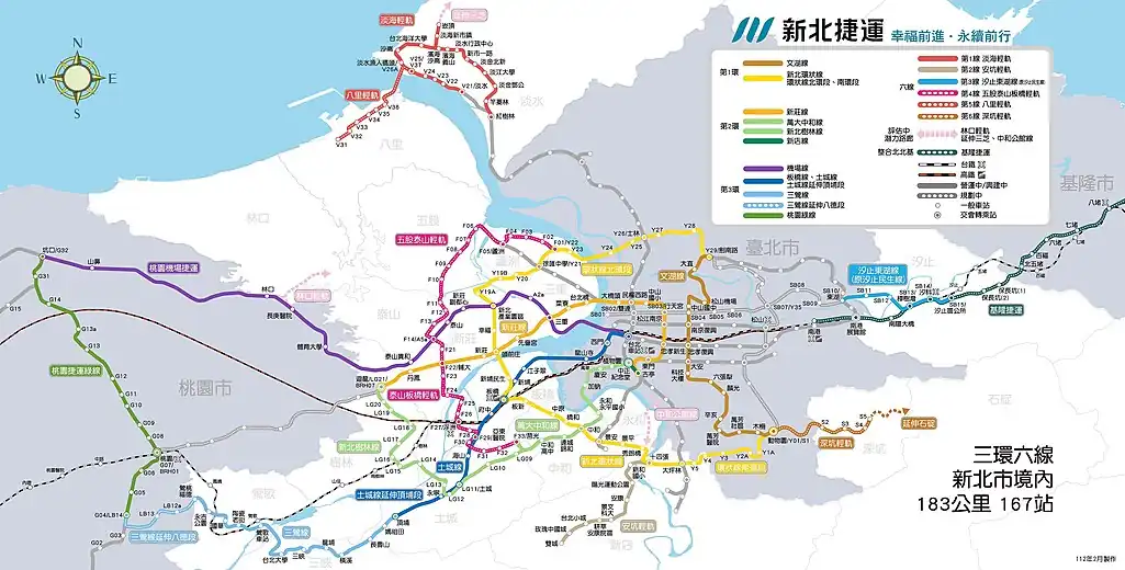 新北市捷運建設願景圖中的本線（淡海輕軌）、八里輕軌