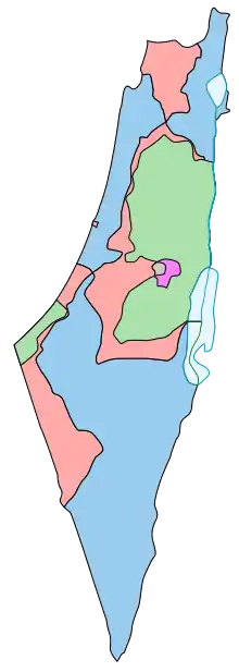 Map comparing the borders of the 1947 partition plan and the armistice of 1949.