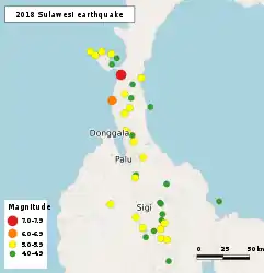 2018年苏拉威西岛地震余震震中分布图