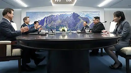 金正恩与文在寅举行会谈。