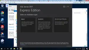 在一台Windows Server 2019VM上安裝SQL Server 2017 Express的畫面縮圖。