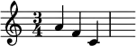  
{ \key c \major \time 3/4 \relative c'' { a f c \bar "|" \hideNotes a \unHideNotes \bar "" } }
