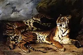 嬉戲中的母虎與幼虎（1831年、羅浮宮美術館所藏）"Jeune tigre jouant avec sa mère"