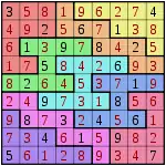 The previous puzzle, solved with additional numbers that each fill a blank space.