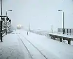 大雪中進入月台的列車（2004年12月）