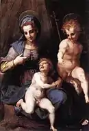 安德烈亞·德爾·薩爾托的《聖母、聖子與聖約翰》（Madonna col Bambino e san Giovannino），154 × 101cm，約繪於1515年，1790年始藏