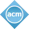 "acm" in blue circle with gray rim, surrounded by blue diamond