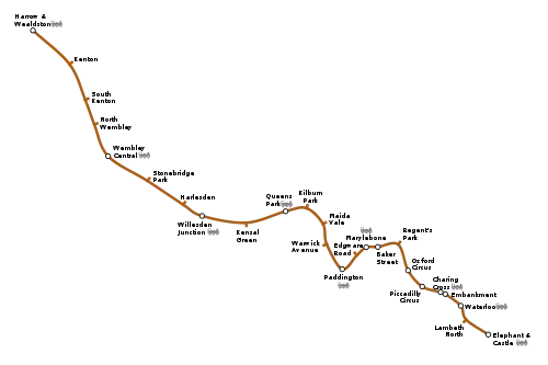 Geographically accurate map of the Bakerloo Line