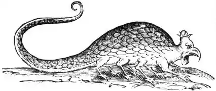 Woodblock print of a basilisk from "Monstrorum historia", 1642.