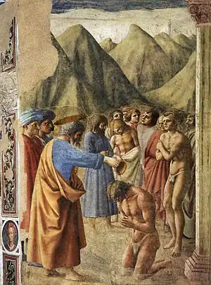 X=Baptism of the Neophytes, Masaccio