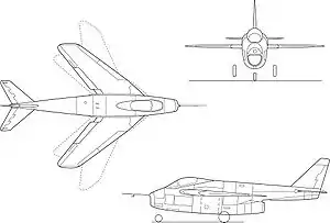 Orthographically projected diagram of the Bell X-5.