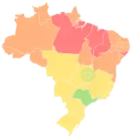 Map of Brazil displaying its first-level administrative divisions (Federative units) according to the category of their Human Development Index.