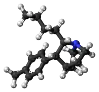 Ball-and-stick model of the butyltolylquinuclidine molecule