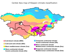 中亞的柯本氣候分佈圖