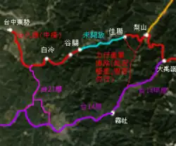 臺中市東南部及南投縣東北部的主要公路路線圖。