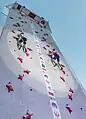 Two climbers compete against each other on the Speed Wall (Chamonix 2018)