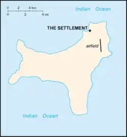 飛魚灣在聖誕島的位置，以「The Settlement」（定居點）作為標示