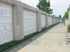 Each niche is covered with a marble plaque at this columbarium at Arlington National Cemetery, Virginia