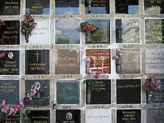 Detail of the columbarium at Père Lachaise Cemetery, Paris.