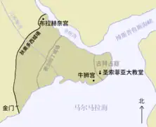 展示君士坦丁堡及其城牆的地图