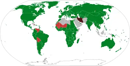 图中深绿色为承认以色列的国家