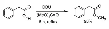 DBU存在下，碳酸二甲酯对苯乙酸进行甲基化