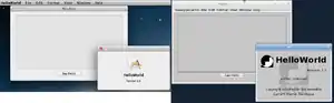A simple 'HelloWorld' Cocoa app demonstrated on macOS (left) and GNU/Linux (right)