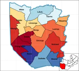 Map of Zambia showing the Western Province