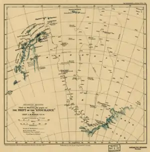  Old chart showing incomplete Antarctia coastline. The chart indicates the line of “Endurances” 1915 drift, also the earlier drift of Filchners “Deutschland” and the line of James Weddells 1823 voyage