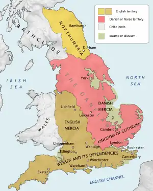 Map of England in the late ninth century