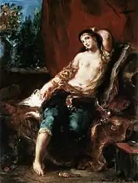 Odalisque（1857年），由欧仁·德拉克罗瓦所繪，構圖類似德拉克罗瓦的攝影