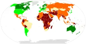 2012年失敗國家指數圖表  临界状态   有危险   基本线   稳定   最稳定   無資料 / 屬地