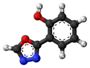 Ball-and-stick model of the fenadiazole 3D ball.png molecule