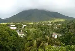 Nevis peak and Gingerland, from a porch on the Hermitage Hotel