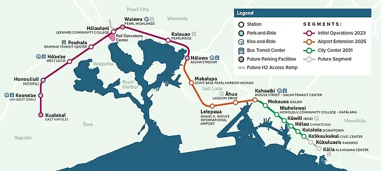 Schematic route map for Honolulu Rail Transit