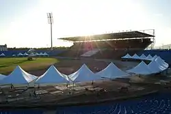 The Hasely Crawford Stadium preparing to be used for a concert in 2009