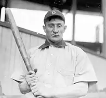 A baseball player looking directly at the camera