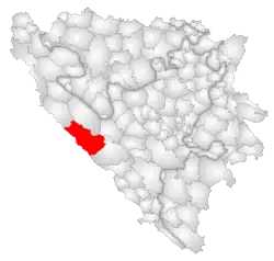 Location of Livno within Bosnia and Herzegovina.