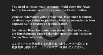 Mac OS X 10.3至10.5版的四國語言當機畫面